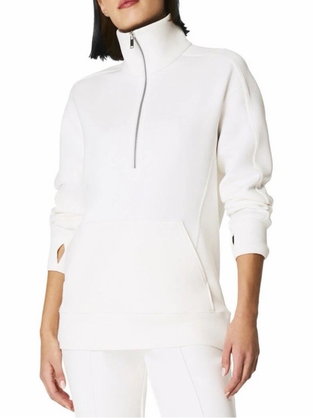 Spanx Powder White XS Heavyair Half Zip Tunic Sweatshirt New with tags